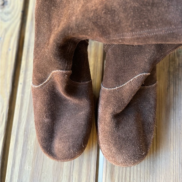 Vintage 70s platform boots brown suede mid calf zip up soft US 9 Italy round toe - Picture 6 of 10